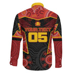 Custom Gold Coast Suns Red Family Matching Off Shoulder Short Dress and Hawaiian Shirt Football Player Sun Emblem Dynamic