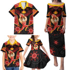 Custom Gold Coast Suns Red Family Matching Puletasi and Hawaiian Shirt Football Player Sun Emblem Dynamic