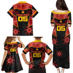 Custom Gold Coast Suns Red Family Matching Puletasi and Hawaiian Shirt Football Player Sun Emblem Dynamic