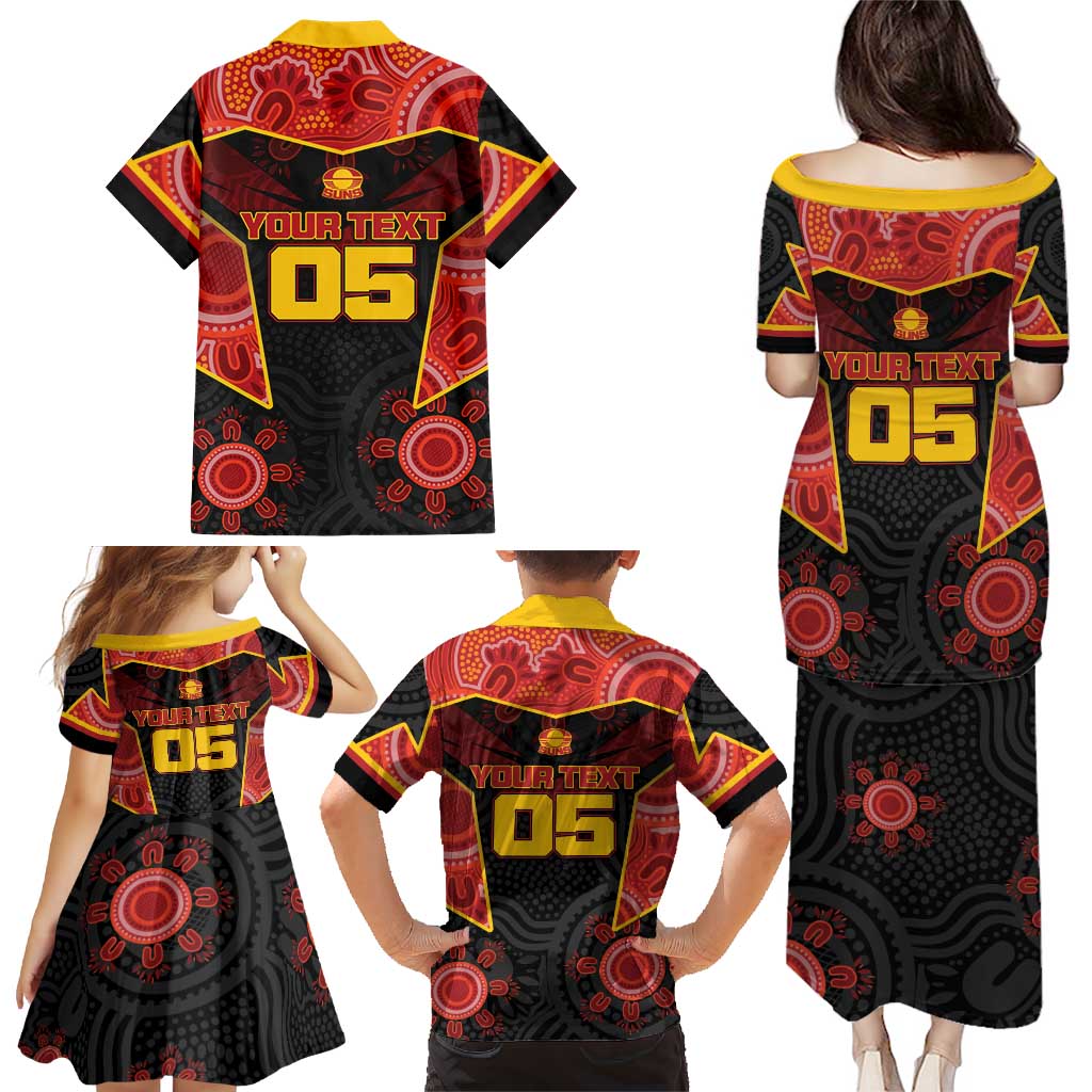 Custom Gold Coast Suns Red Family Matching Puletasi and Hawaiian Shirt Football Player Sun Emblem Dynamic