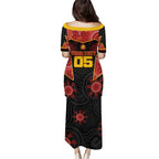 Custom Gold Coast Suns Red Family Matching Puletasi and Hawaiian Shirt Football Player Sun Emblem Dynamic