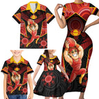 Custom Gold Coast Suns Red Family Matching Short Sleeve Bodycon Dress and Hawaiian Shirt Football Player Sun Emblem Dynamic