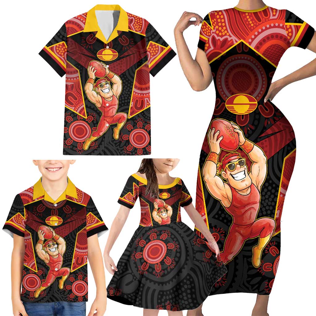 Custom Gold Coast Suns Red Family Matching Short Sleeve Bodycon Dress and Hawaiian Shirt Football Player Sun Emblem Dynamic