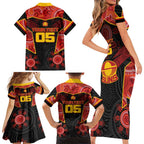 Custom Gold Coast Suns Red Family Matching Short Sleeve Bodycon Dress and Hawaiian Shirt Football Player Sun Emblem Dynamic