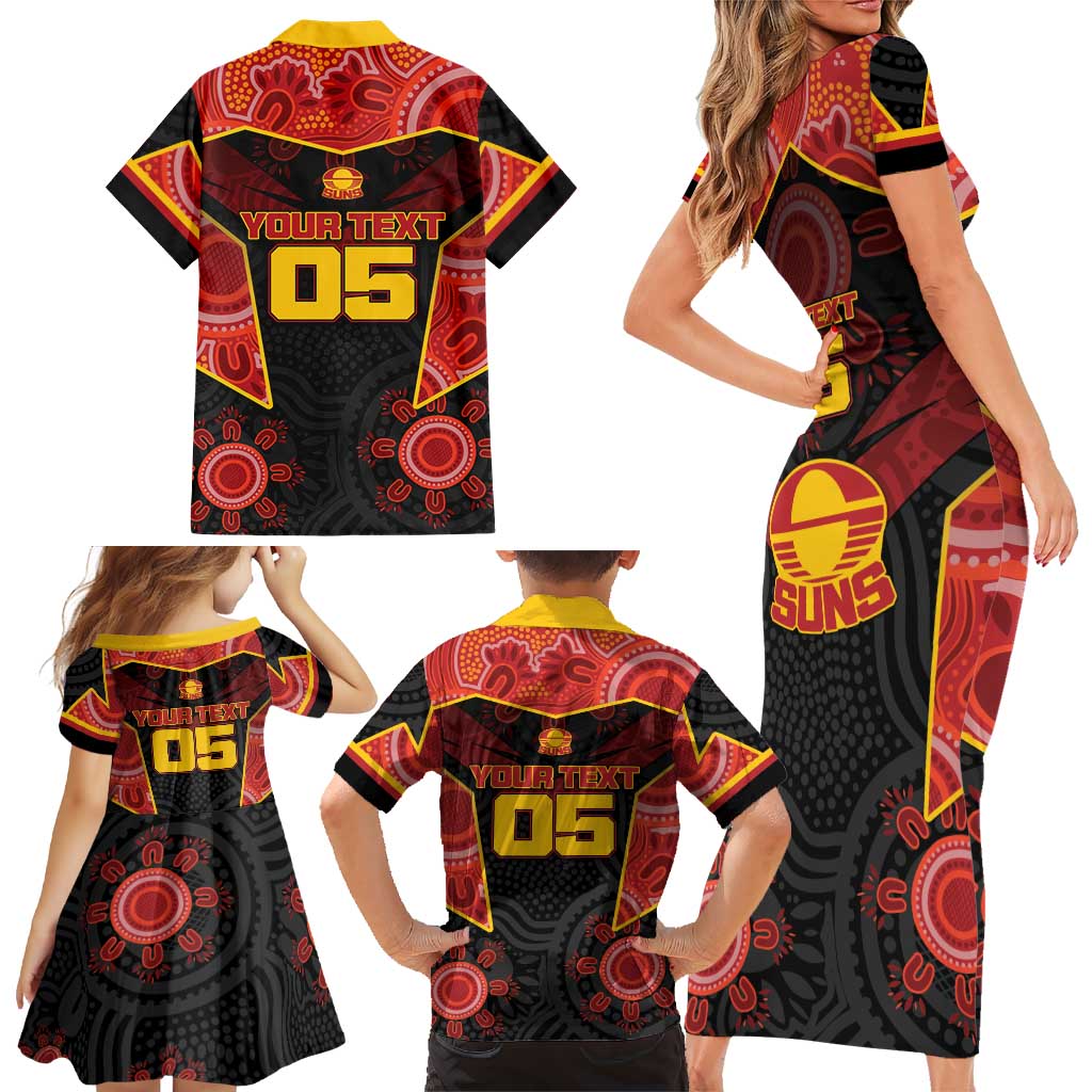 Custom Gold Coast Suns Red Family Matching Short Sleeve Bodycon Dress and Hawaiian Shirt Football Player Sun Emblem Dynamic