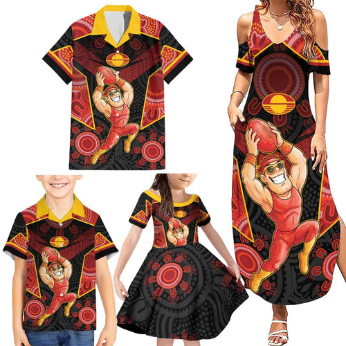 Custom Gold Coast Suns Red Family Matching Summer Maxi Dress and Hawaiian Shirt Football Player Sun Emblem Dynamic