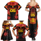 Custom Gold Coast Suns Red Family Matching Summer Maxi Dress and Hawaiian Shirt Football Player Sun Emblem Dynamic