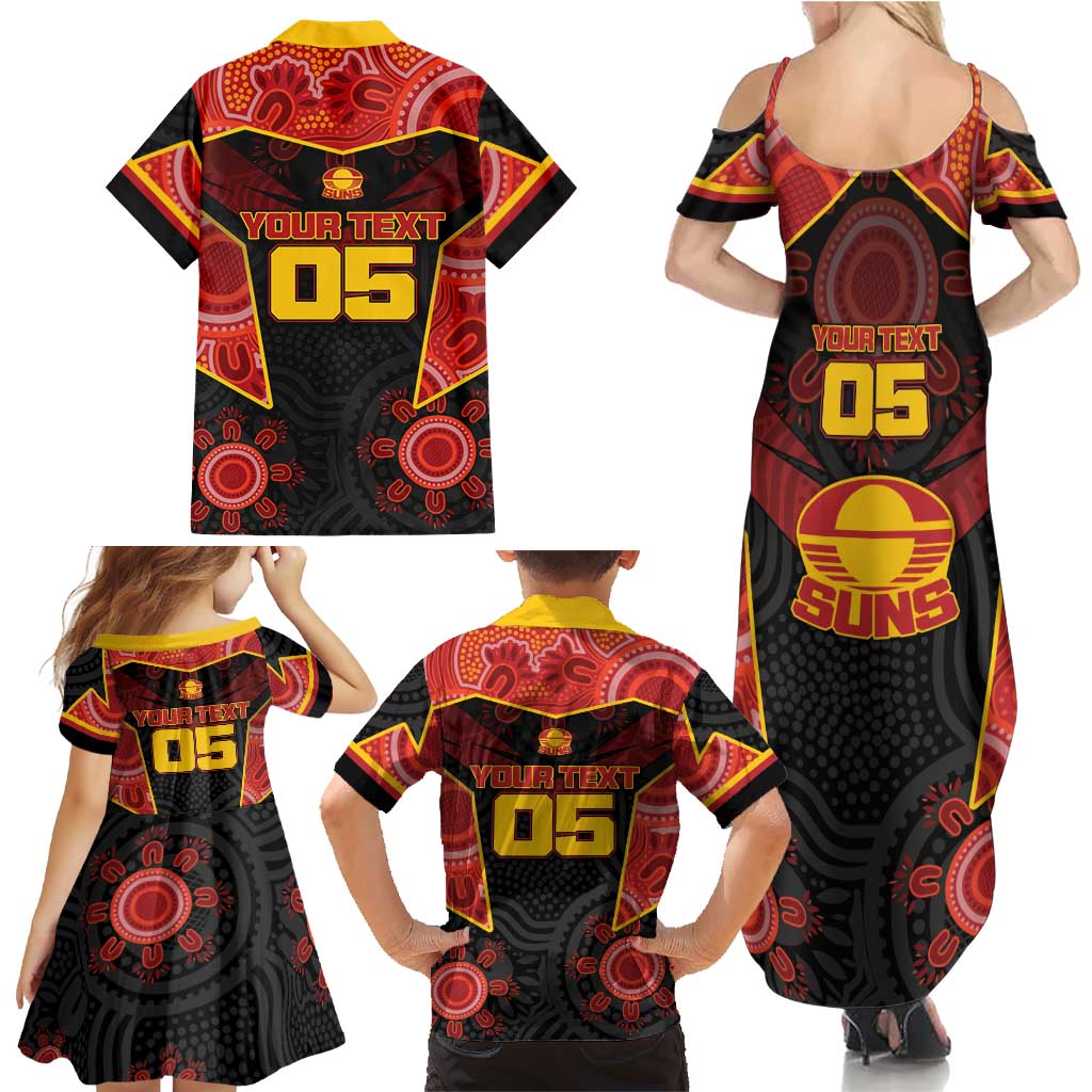 Custom Gold Coast Suns Red Family Matching Summer Maxi Dress and Hawaiian Shirt Football Player Sun Emblem Dynamic