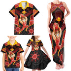 Custom Gold Coast Suns Red Family Matching Tank Maxi Dress and Hawaiian Shirt Football Player Sun Emblem Dynamic