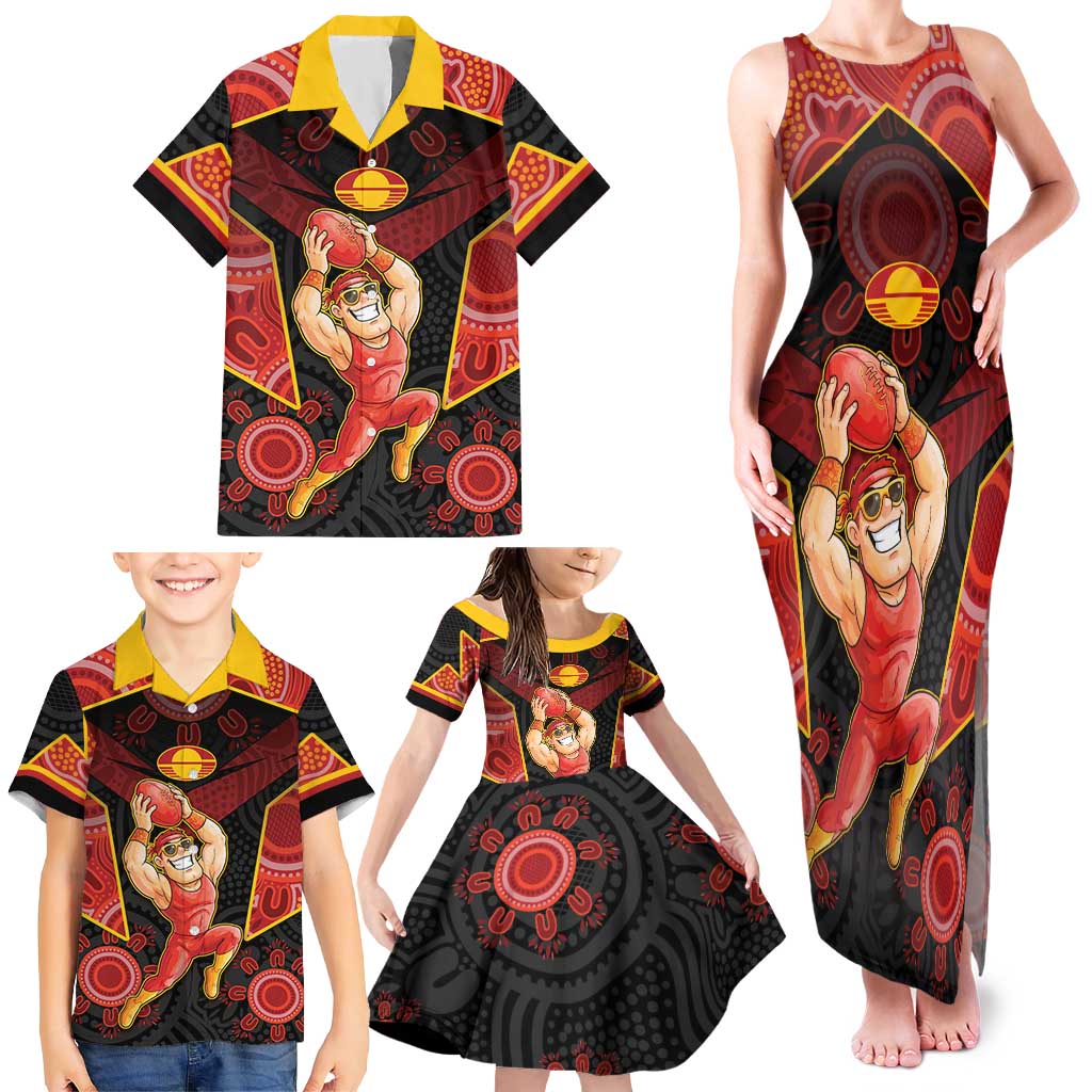 Custom Gold Coast Suns Red Family Matching Tank Maxi Dress and Hawaiian Shirt Football Player Sun Emblem Dynamic
