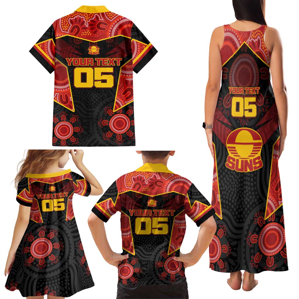 Custom Gold Coast Suns Red Family Matching Tank Maxi Dress and Hawaiian Shirt Football Player Sun Emblem Dynamic