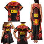 Custom Gold Coast Suns Red Family Matching Tank Maxi Dress and Hawaiian Shirt Football Player Sun Emblem Dynamic