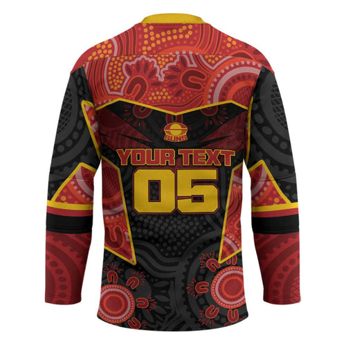 Custom Gold Coast Suns Red Hockey Jersey Football Player Sun Emblem Dynamic
