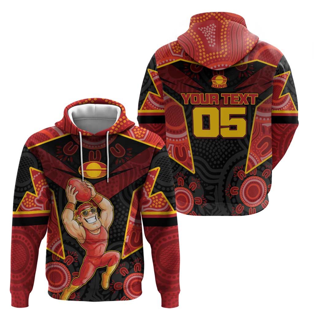 Custom Gold Coast Suns Red Hoodie Football Player Sun Emblem Dynamic