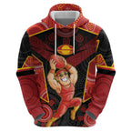 Custom Gold Coast Suns Red Hoodie Football Player Sun Emblem Dynamic
