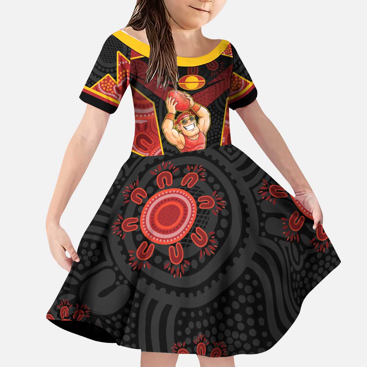 Custom Gold Coast Suns Red Kid Short Sleeve Dress Football Player Sun Emblem Dynamic