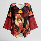Custom Gold Coast Suns Red Kimono Sleeve Blouse Football Player Sun Emblem Dynamic