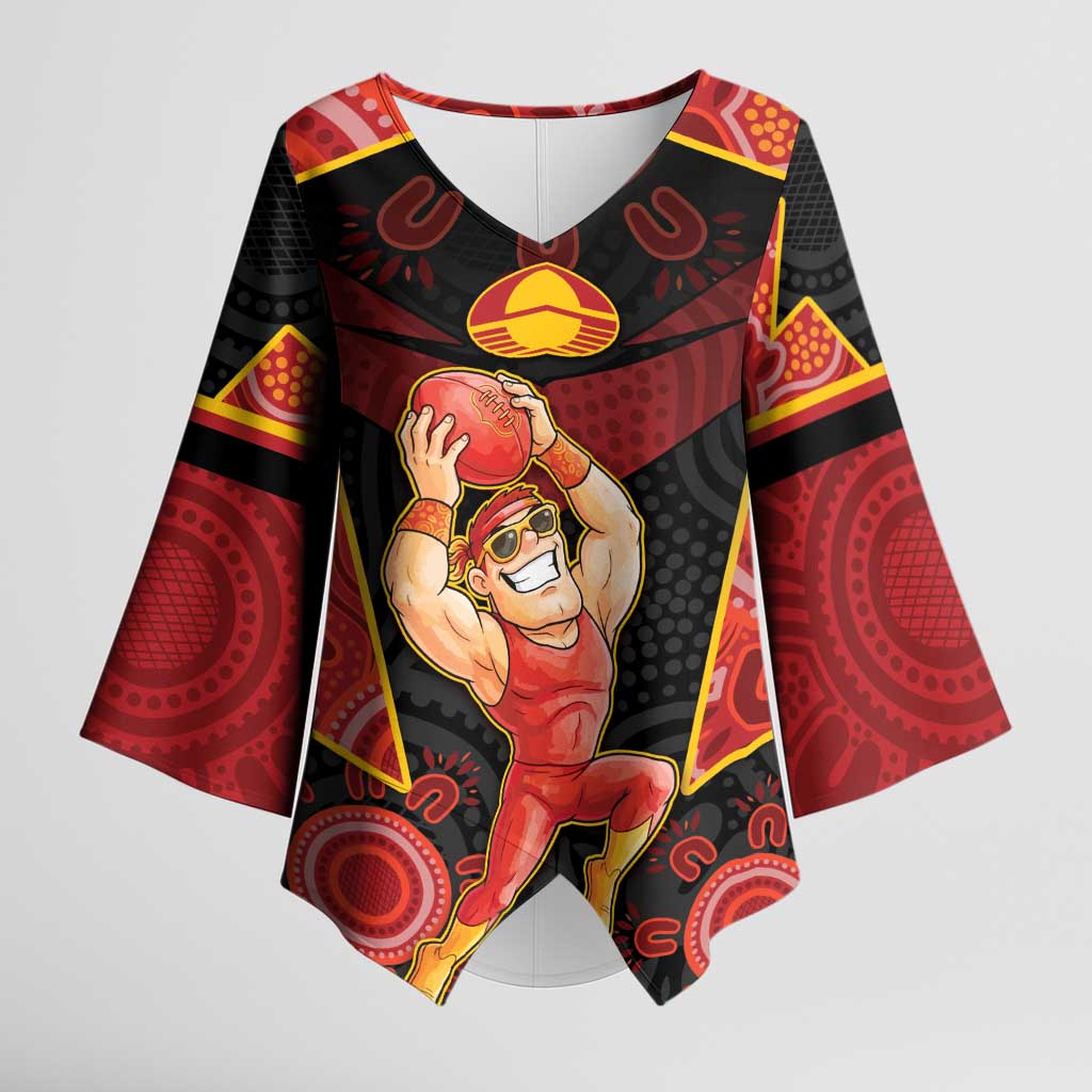 Custom Gold Coast Suns Red Kimono Sleeve Blouse Football Player Sun Emblem Dynamic