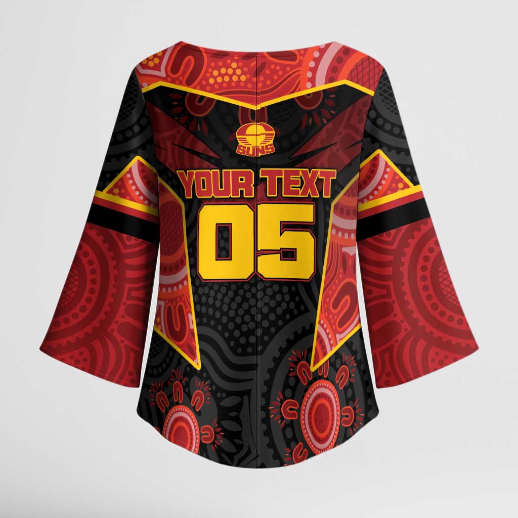 Custom Gold Coast Suns Red Kimono Sleeve Blouse Football Player Sun Emblem Dynamic