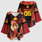 Custom Gold Coast Suns Red Kimono Sleeve Blouse Football Player Sun Emblem Dynamic