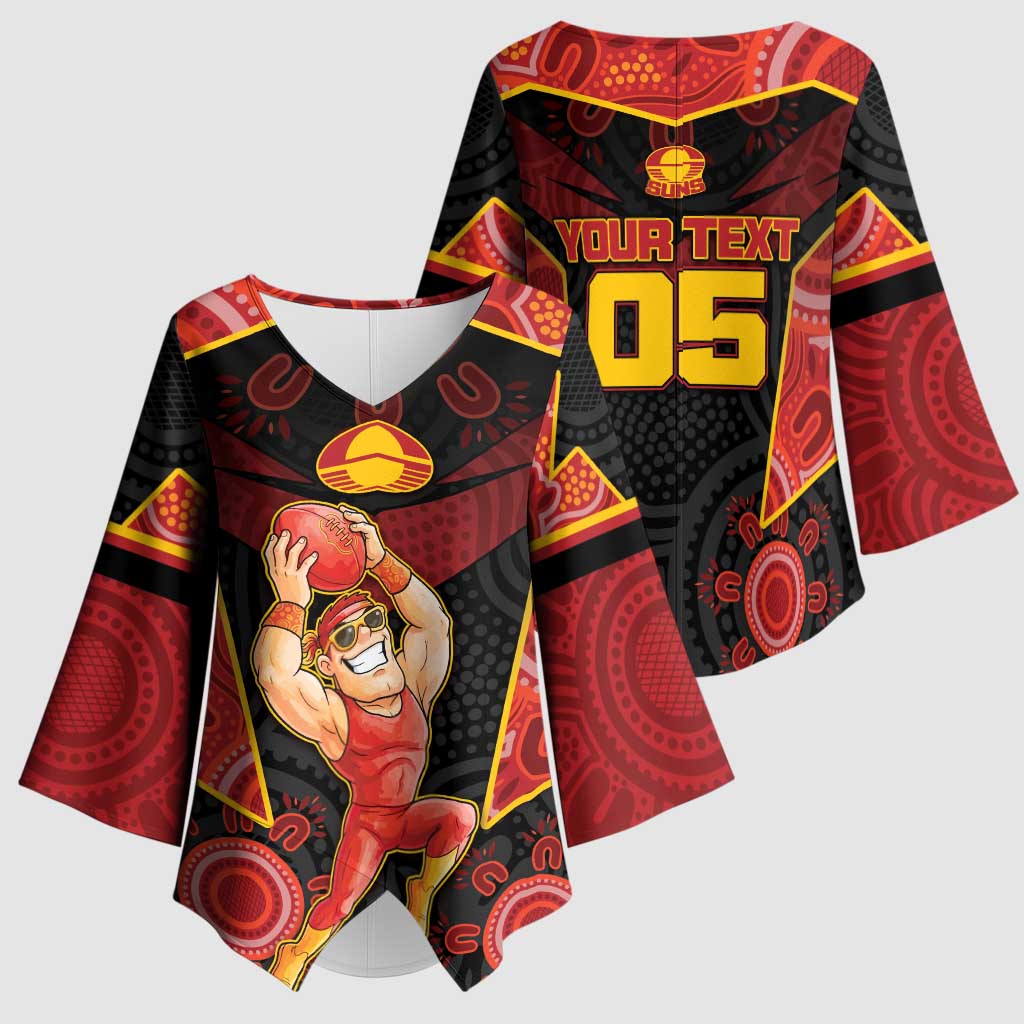 Custom Gold Coast Suns Red Kimono Sleeve Blouse Football Player Sun Emblem Dynamic