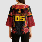 Custom Gold Coast Suns Red Kimono Sleeve Blouse Football Player Sun Emblem Dynamic