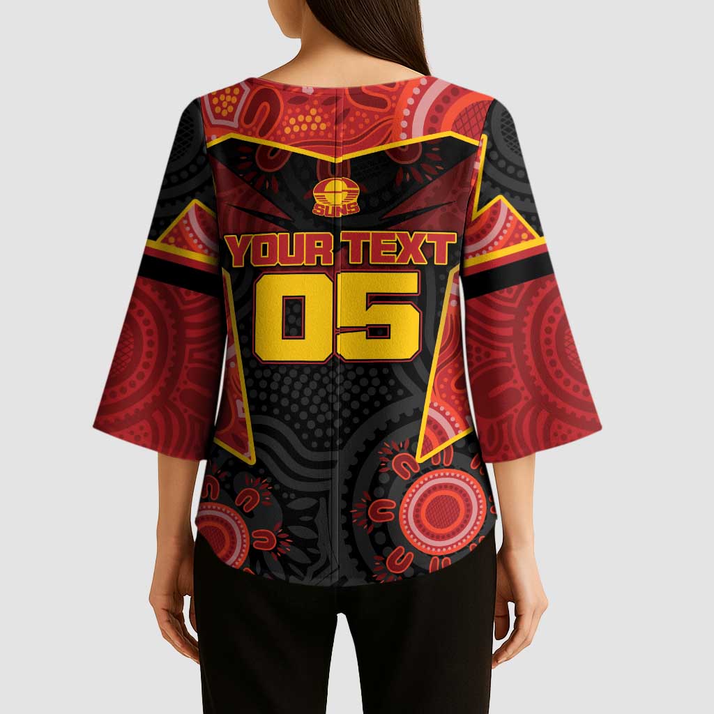 Custom Gold Coast Suns Red Kimono Sleeve Blouse Football Player Sun Emblem Dynamic