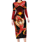Custom Gold Coast Suns Red Long Sleeve Bodycon Dress Football Player Sun Emblem Dynamic