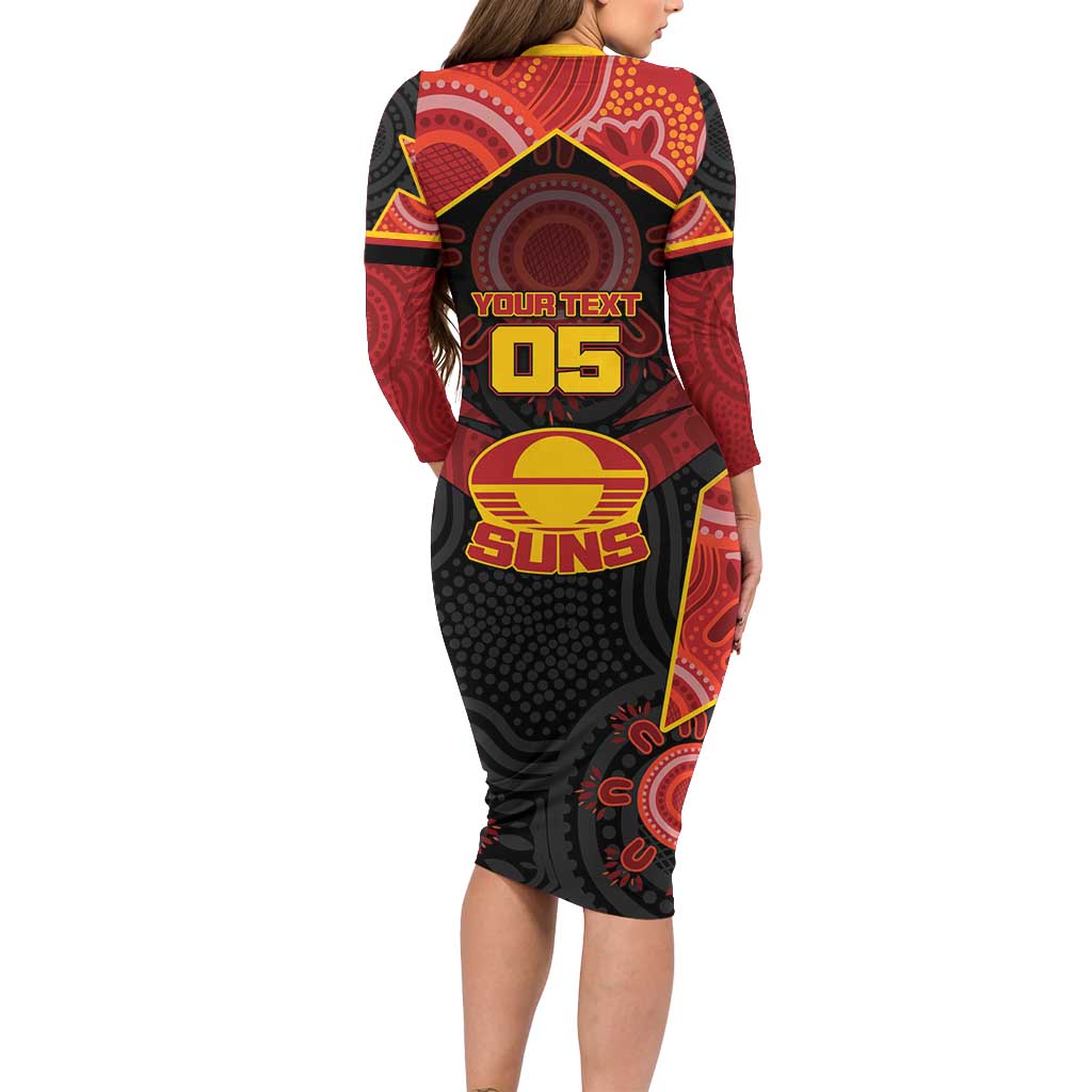 Custom Gold Coast Suns Red Long Sleeve Bodycon Dress Football Player Sun Emblem Dynamic