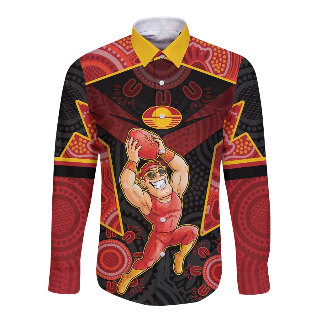 Custom Gold Coast Suns Red Long Sleeve Button Shirt Football Player Sun Emblem Dynamic
