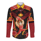 Custom Gold Coast Suns Red Long Sleeve Button Shirt Football Player Sun Emblem Dynamic