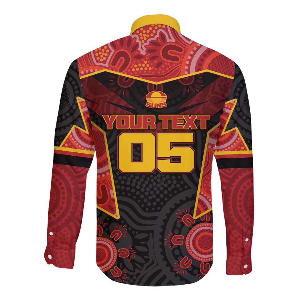 Custom Gold Coast Suns Red Long Sleeve Button Shirt Football Player Sun Emblem Dynamic