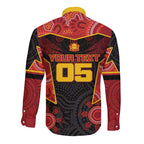 Custom Gold Coast Suns Red Long Sleeve Button Shirt Football Player Sun Emblem Dynamic