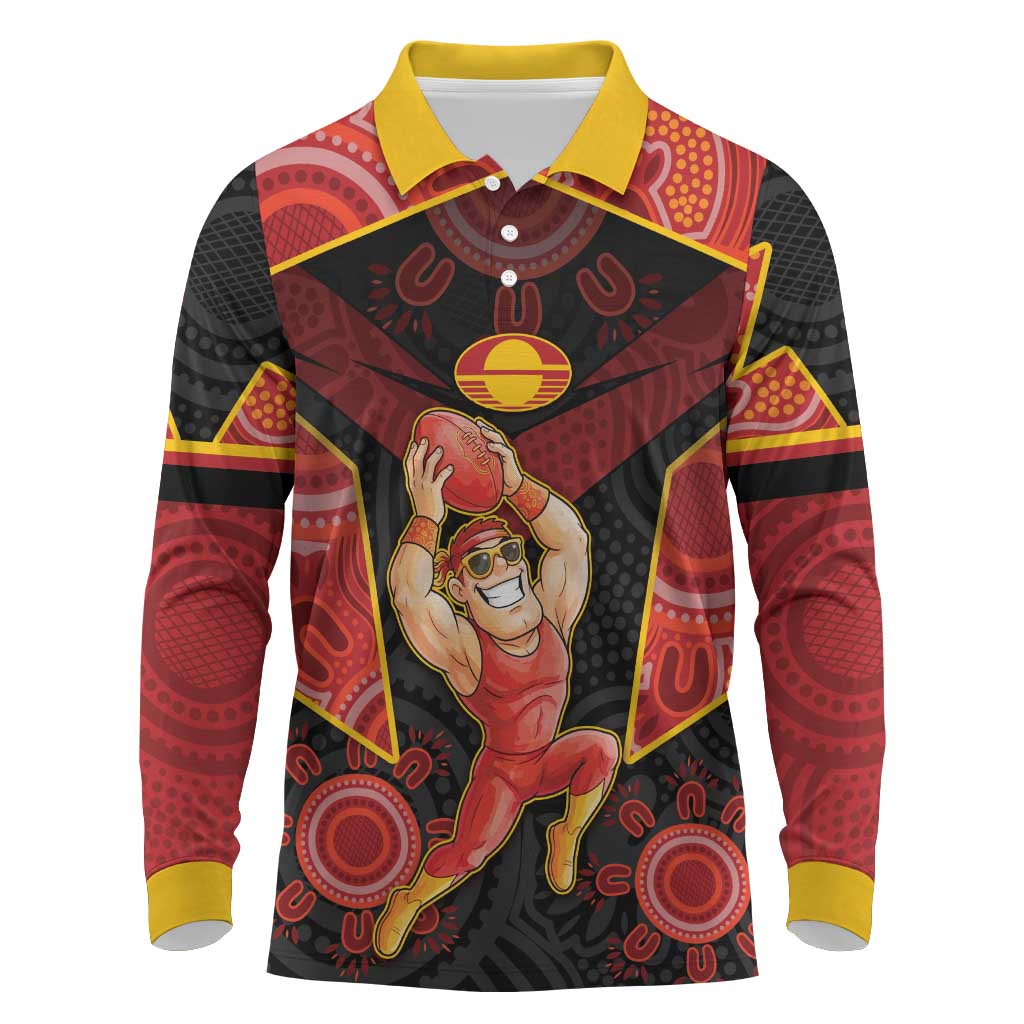 Custom Gold Coast Suns Red Long Sleeve Polo Shirt Football Player Sun Emblem Dynamic