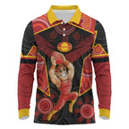 Custom Gold Coast Suns Red Long Sleeve Polo Shirt Football Player Sun Emblem Dynamic