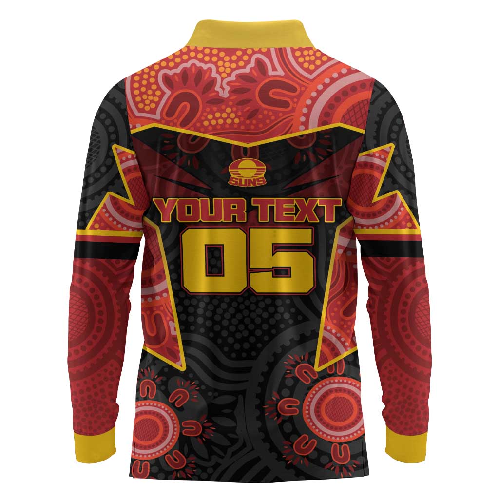 Custom Gold Coast Suns Red Long Sleeve Polo Shirt Football Player Sun Emblem Dynamic