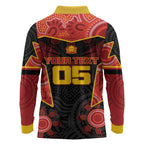 Custom Gold Coast Suns Red Long Sleeve Polo Shirt Football Player Sun Emblem Dynamic