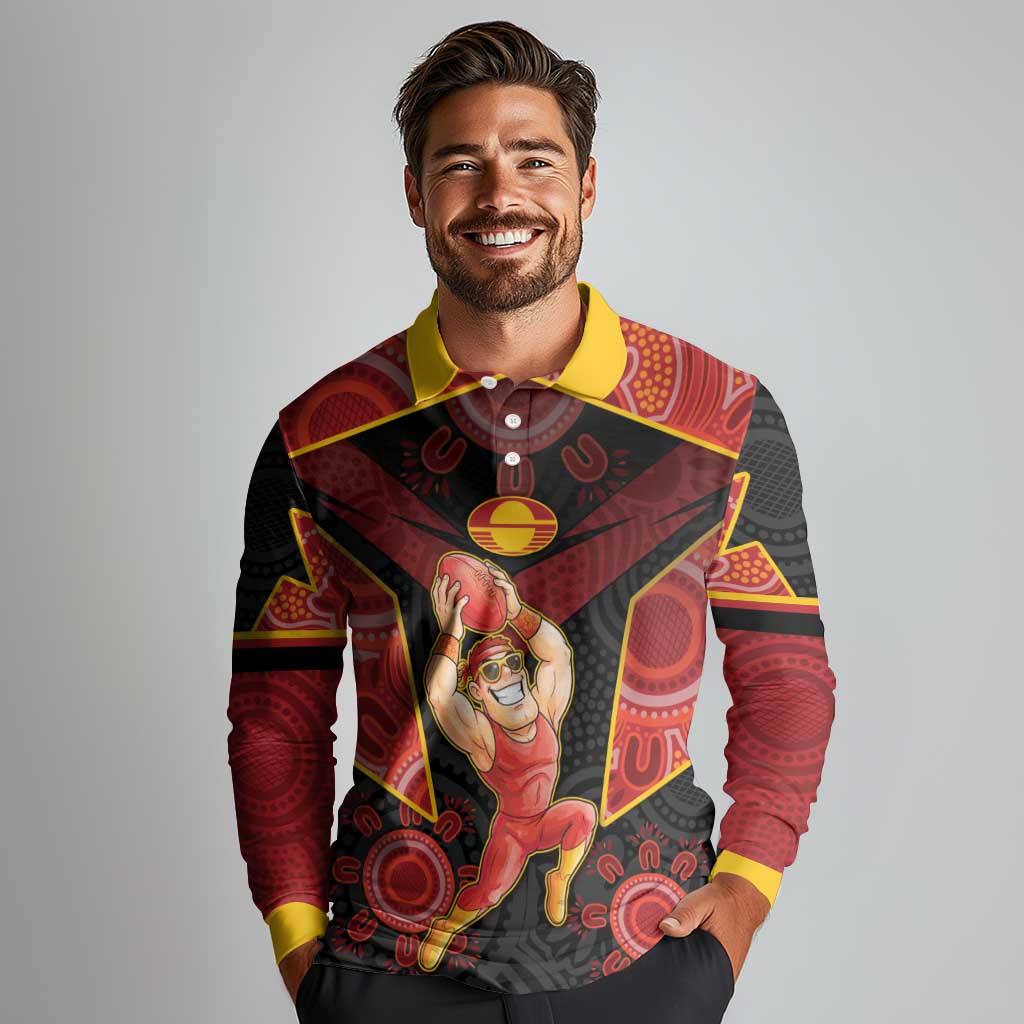 Custom Gold Coast Suns Red Long Sleeve Polo Shirt Football Player Sun Emblem Dynamic