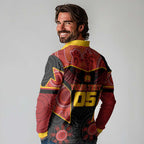 Custom Gold Coast Suns Red Long Sleeve Polo Shirt Football Player Sun Emblem Dynamic