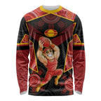 Custom Gold Coast Suns Red Long Sleeve Shirt Football Player Sun Emblem Dynamic