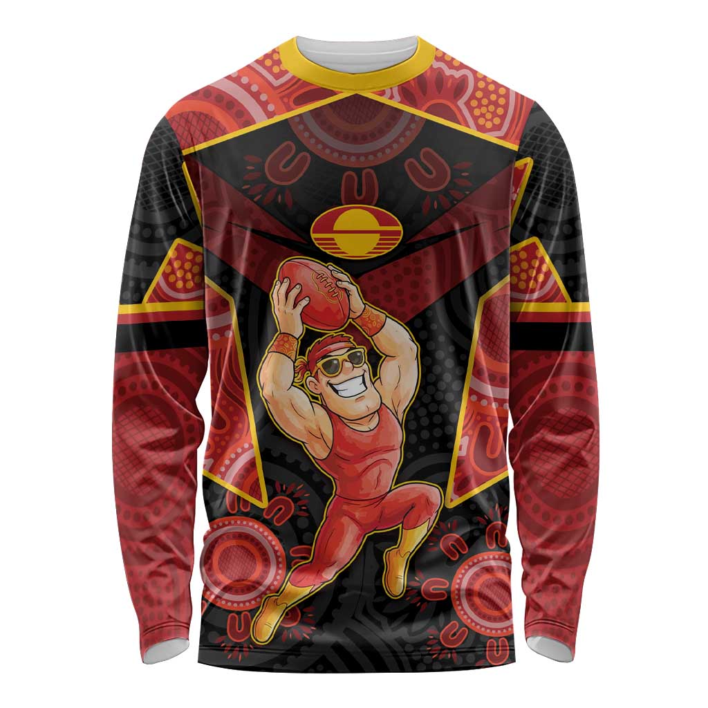 Custom Gold Coast Suns Red Long Sleeve Shirt Football Player Sun Emblem Dynamic