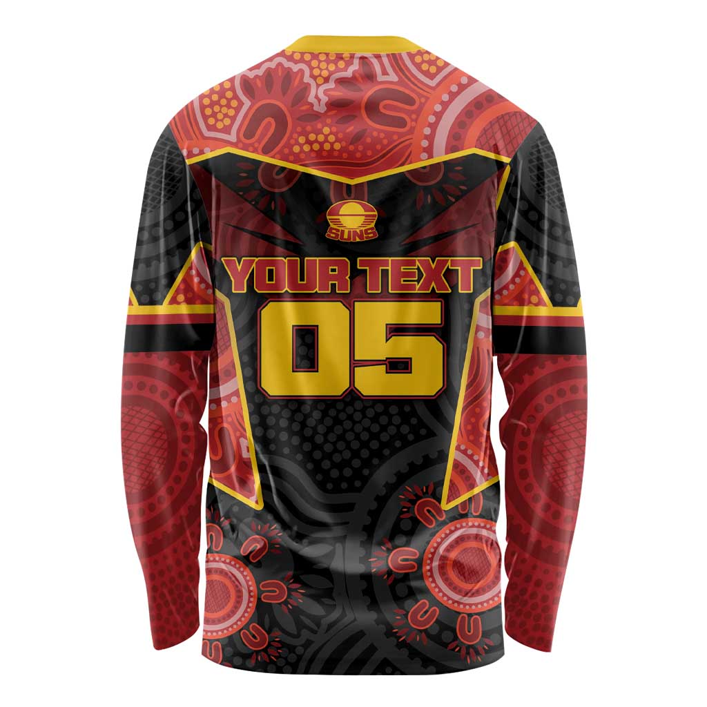 Custom Gold Coast Suns Red Long Sleeve Shirt Football Player Sun Emblem Dynamic