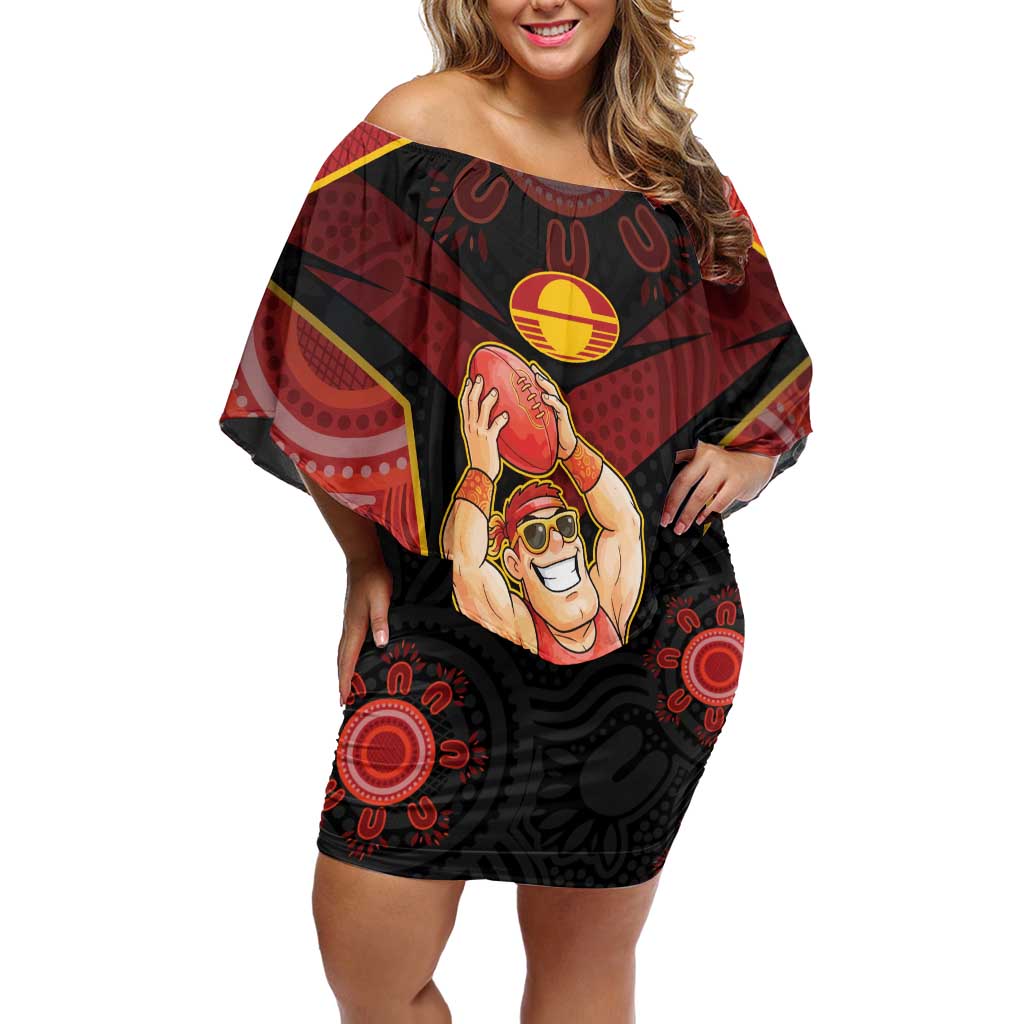 Custom Gold Coast Suns Red Off Shoulder Short Dress Football Player Sun Emblem Dynamic