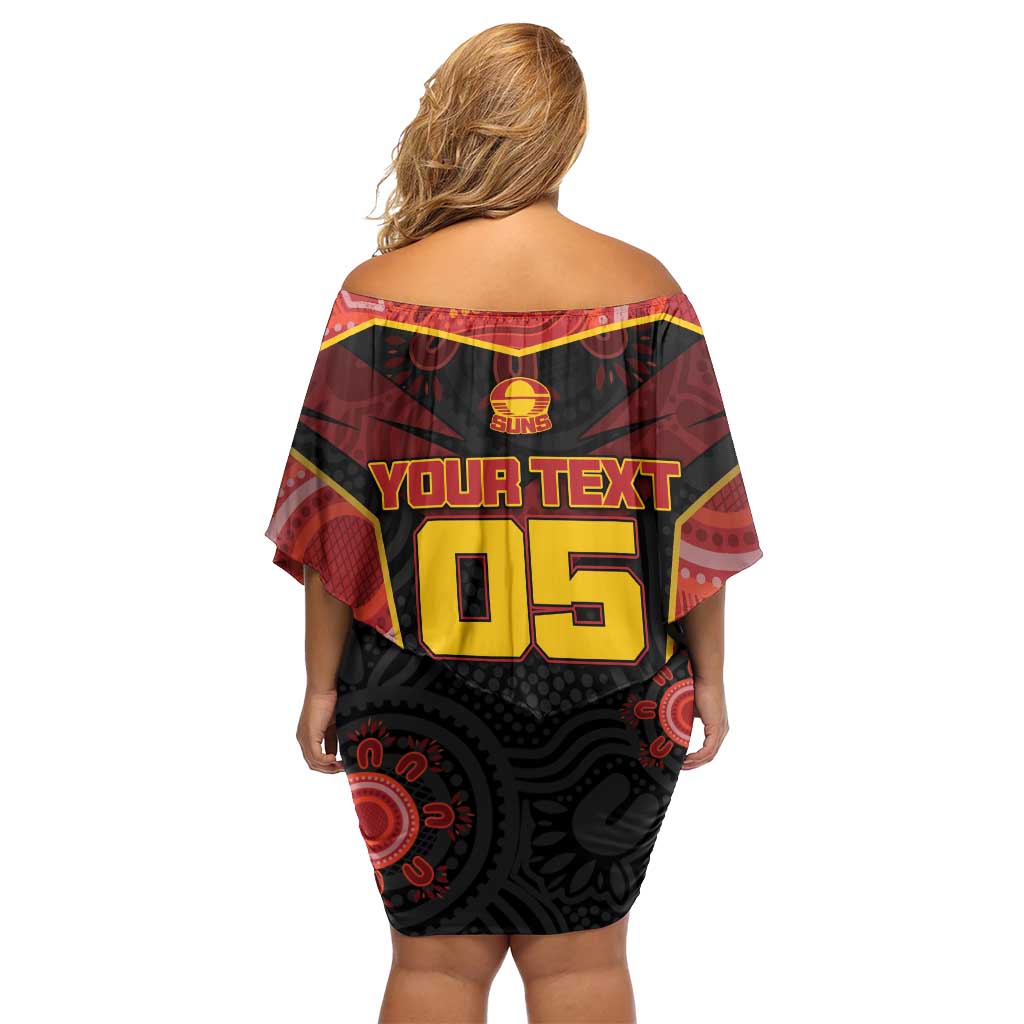 Custom Gold Coast Suns Red Off Shoulder Short Dress Football Player Sun Emblem Dynamic