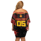 Custom Gold Coast Suns Red Off Shoulder Short Dress Football Player Sun Emblem Dynamic