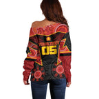 Custom Gold Coast Suns Red Off Shoulder Sweater Football Player Sun Emblem Dynamic
