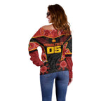 Custom Gold Coast Suns Red Off Shoulder Sweater Football Player Sun Emblem Dynamic