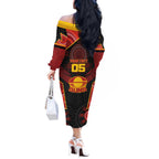 Custom Gold Coast Suns Red Off The Shoulder Long Sleeve Dress Football Player Sun Emblem Dynamic