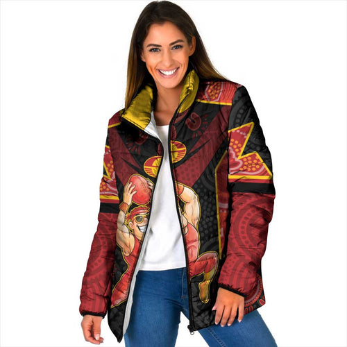 Custom Gold Coast Suns Red Padded Jacket Football Player Sun Emblem Dynamic