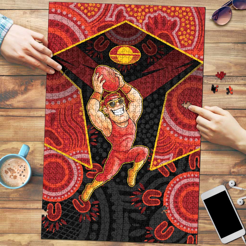 Gold Coast Suns Red Puzzle Football Player Sun Emblem Dynamic
